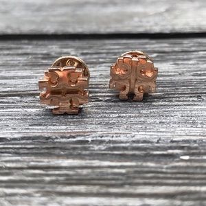 Tory Burch Rose Gold Emblem Stud Earrings